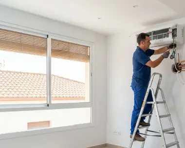 Técnicos instalando un sistema de climatización en un edificio