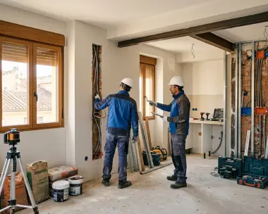 Profesionales realizando una reforma integral en una vivienda